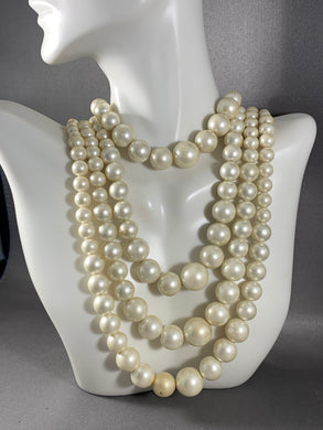 Vintage 4-Strand White Faux Pearl Beads Necklace 15-16 Inch