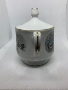 Vintage Avon China Sugar Bowl Two Handles Snowy Winter Water Mill 1981