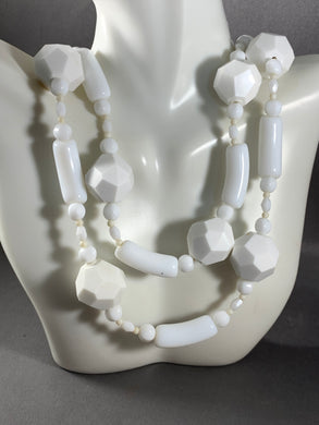 Vintage 2-Strand White Beads Necklace 16-19 Inch