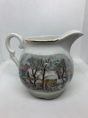 Vintage Avon China Cream Pitcher Snowy Winter Water Mill 1977