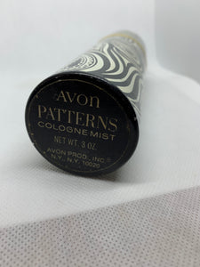 Avon Patterns Cologne Mist Glass Bottle Black and White Paisley Vintage Empty