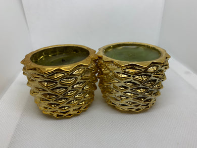 2 Vintage Avon Gold Pineapple Votive Candle Holders Glass