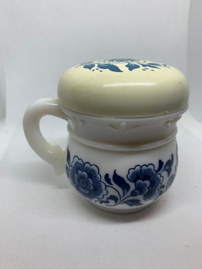 Avon SSS Skin Softener Lotion Vintage Bottle Blue and White Floral Cup