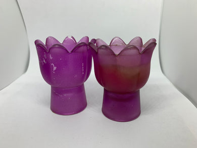 2 Avon Vintage Purple Glass Tealight Candle Holders Floral Medley