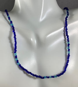 Vintage Blue Translucent Glass Seed Beads Necklace 23 Inch