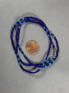 Vintage Blue Translucent Glass Seed Beads Necklace 23 Inch