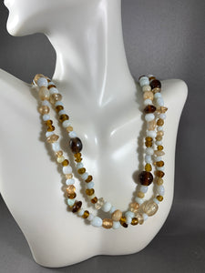 Vintage Amber and White Glass Beads Necklace 54 Inch