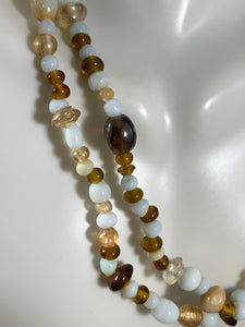 Vintage Amber and White Glass Beads Necklace 54 Inch