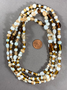 Vintage Amber and White Glass Beads Necklace 54 Inch