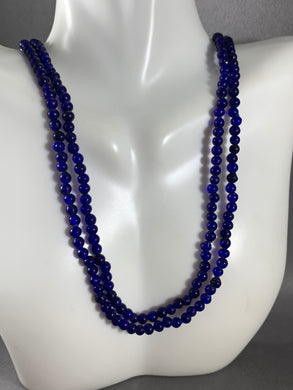 Vintage Blue Translucent Glass Beads Necklace 34 Inch