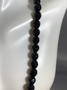 Vintage Black Faceted Glass Beads Necklace 22 Inch