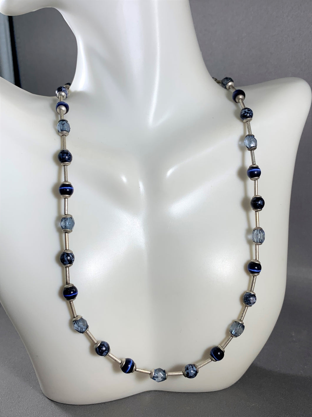 Vintage Silver and Blue Glass & Stone Necklace 17 Inch