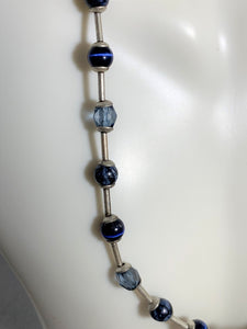 Vintage Silver and Blue Glass & Stone Necklace 17 Inch