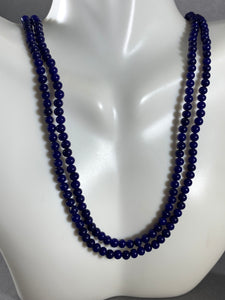 Vintage Blue Opalescent Glass Beads Necklace 34 Inch