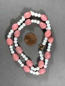 Vintage Pink and White Glass Beads Necklace 17 Inch