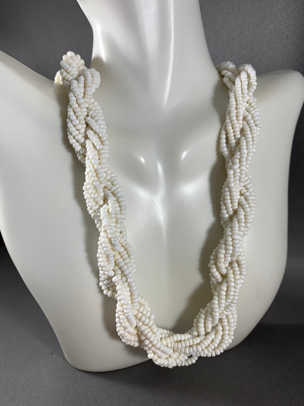 Vintage 12-Strand White Seed Glass Beads Necklace 18 Inch