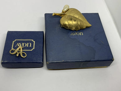 2 Avon Pins A Seller Pin and Leaf Locket With Elusive Perfume Glace