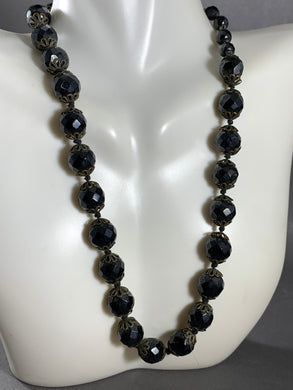 Vintage Gray Faceted Glass Beads Necklace 13-15 Inch West Germany