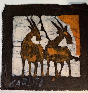 Mozambique Batik Pair Antelope Fall Colors African Textile Art Square