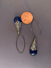 Load image into Gallery viewer, Tibetan Earrings Blue Translucent Silver Metal Repousse