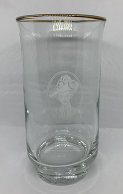 Vintage Glass Tumbler with Woman's Bust Gold Rim