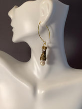 Load image into Gallery viewer, Tibetan Earrings Mother of Pearl Brass Metal Repousse