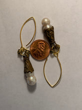 Load image into Gallery viewer, Tibetan Earrings Mother of Pearl Brass Metal Repousse