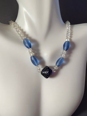 Vintage Necklace Translucent and Blue Glass Beads 16 Inch