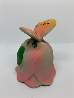Vintage Pink Flower Butterfly Bisque Porcelain Bell