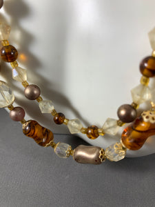 Vintage Amber & Clear Glass Necklace Beads 54 Inch