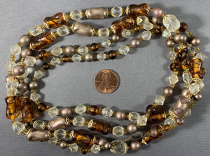 Vintage Amber & Clear Glass Necklace Beads 54 Inch