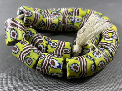 22 Vintage Millefiori Yellow Venetian Trade Beads Glass Africa