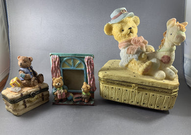 Decorative Bears Jewelry Boxes & Picture Frame Figure Collectible Set