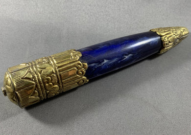 Huge Tibetan Blue Old Copal Bead Brass End Caps Jewelry 6 INCH