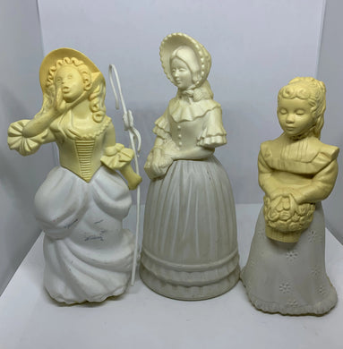 3 Avon Little Bo Peep Girl with Bouquet Fashion Victorian Glass Bottles Vintage Empty