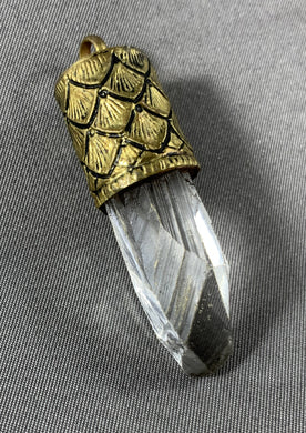 Tibetan Pendant Himalayan Crystal Repousse Brass Jewelry