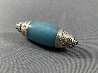 5 Tibetan Blue Copal Beads Silver End Caps Jewelry