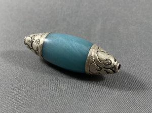 5 Tibetan Blue Copal Beads Silver End Caps Jewelry