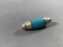 Load image into Gallery viewer, 5 Tibetan Blue Copal Beads Silver End Caps Jewelry