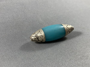 5 Tibetan Blue Copal Beads Silver End Caps Jewelry