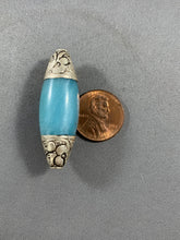 Load image into Gallery viewer, 5 Tibetan Blue Copal Beads Silver End Caps Jewelry