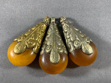 Load image into Gallery viewer, 3 Tibetan Pendants Yellow Amber Copal Silver Repousse Jewelry