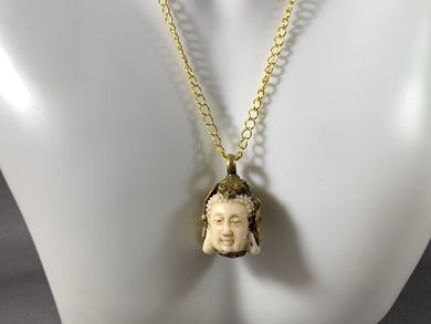 Tibetan Necklace White Double Buddha Pendant Brass Repousse Jewelry 18 Inch