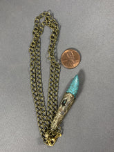 Load image into Gallery viewer, Tibetan Necklace Turquoise Tusk Pendant Silver Metal Repousse 18 Inch