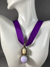 Load image into Gallery viewer, Tibetan Necklace Buddha Violet Jade Pendant Metal Repousse Ribbon