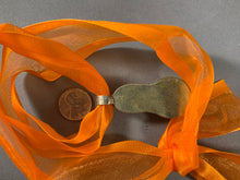 Load image into Gallery viewer, Tibetan Necklace Buddha Orange Jade Pendant Metal Repousse Ribbon