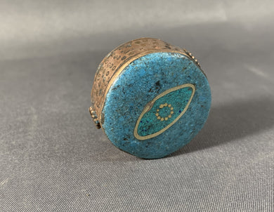 Tibetan Buddha Eye Bead Lapis & Turquoise Inlay Metal Jewelry