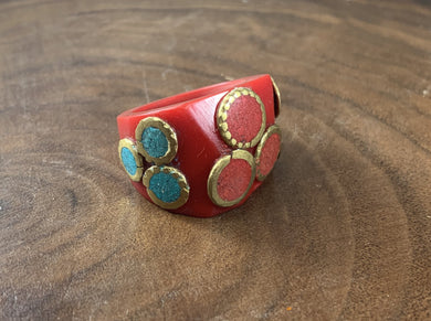 Tibetan Ring Red Copal Turquoise Coral Jewelry Size 9