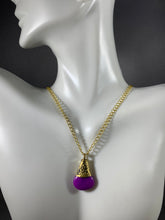 Load image into Gallery viewer, Tibetan Necklace Purple Jade Pendant Brass Metal Repousse 18 inch
