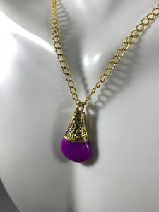 Tibetan Necklace Purple Jade Pendant Brass Metal Repousse 18 inch